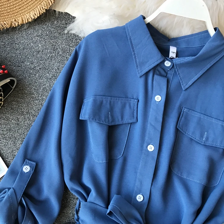 ALPHALMODA, Осенний женский однобортный комбинезон с длинными рукавами, откидной карман, высокая талия, пояс, Женский Повседневный однотонный комбинезон