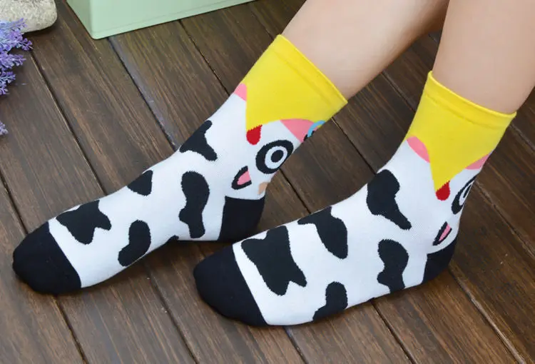 Новые женские хлопковые носки с объемным мультипликационным принтом животных