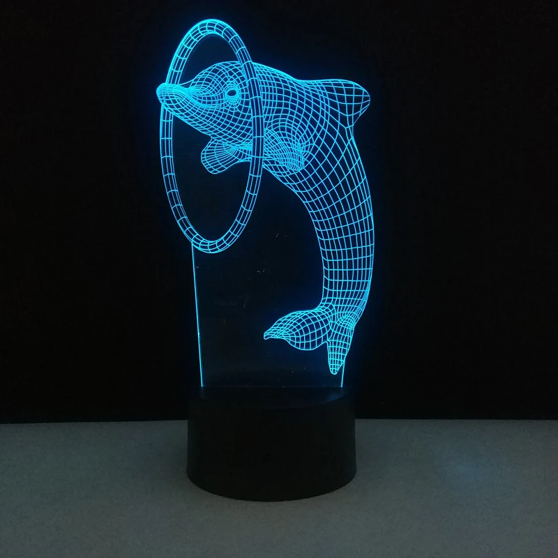 7 цветов Дельфин светящийся в темноте игрушки 3D иллюзия Оптическая USB Сенсорный