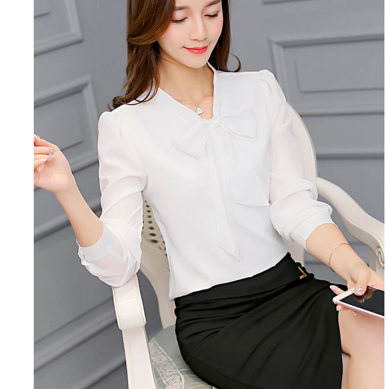 shirt Chiffon Women Blouse Business 2019 New Casual Women's brand Long Sleeved Shirts Slim Female Excellent Quality large | Женская