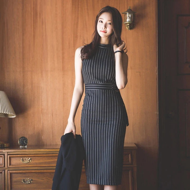 Оптовая продажа рукавов Женская летняя обувь платье в полоску с круглым вырезом