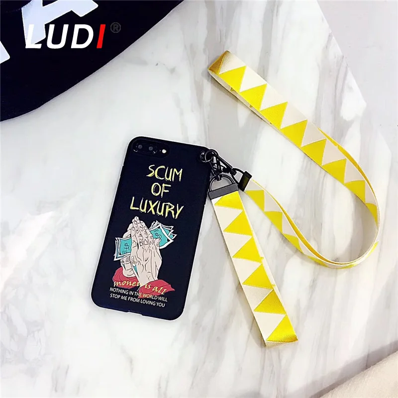 Чехол LUDI Devil &amp Money для iPhone X 7 7plus мягкий Pro ТПУ хипстер ремешок на запястье и шею