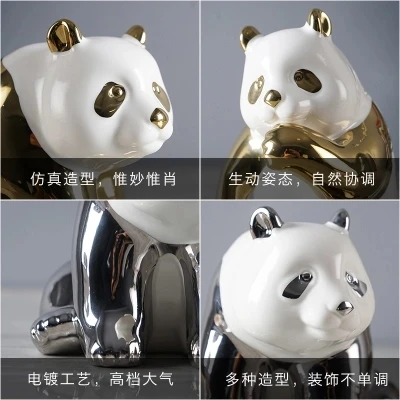 Китайский Позолоченные керамические Panda фигурка украшения творческие