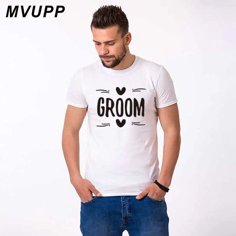 MVUPP BRIDE GROOM letter printing couples t shirt for lovers clothes summer cotton Tops husband wife femme funny clothing - Цвет: Men