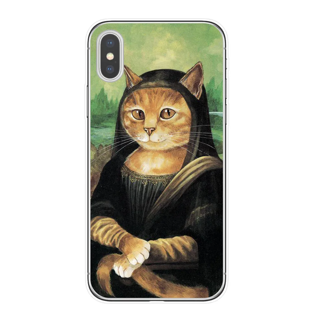 T4371 Забавный чехол для телефона KACKYFUL Leonardo da Vinci Mona Lisa Pat Cat с художественной эстетикой и рисунком для iPhone 8, 7, 6, 6S Plus, X, XS, MAX, 5S, SE, XR - Цвет: T4371