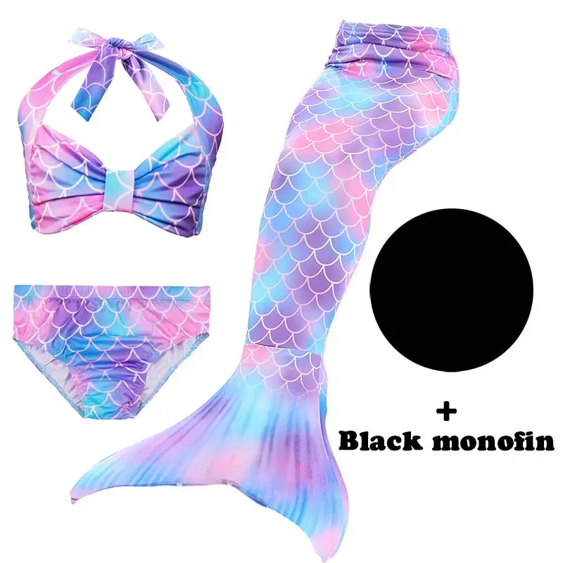 

New 4 piece Bikinis Set Swimmable Children Mermaid Tails With Monofin Black Fin Girls Kids Girl Swimming Mermaid Tail Costumes