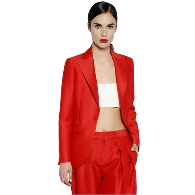 

red woolblends single button 1 peaklapel lady's fashion look office suit custom tailor cut bespoke 2018 VA
