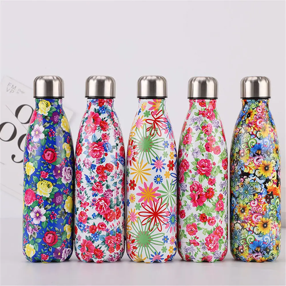 Цветная Цветочная бутылка для воды 500 мл с камуфляжным принтом портативная