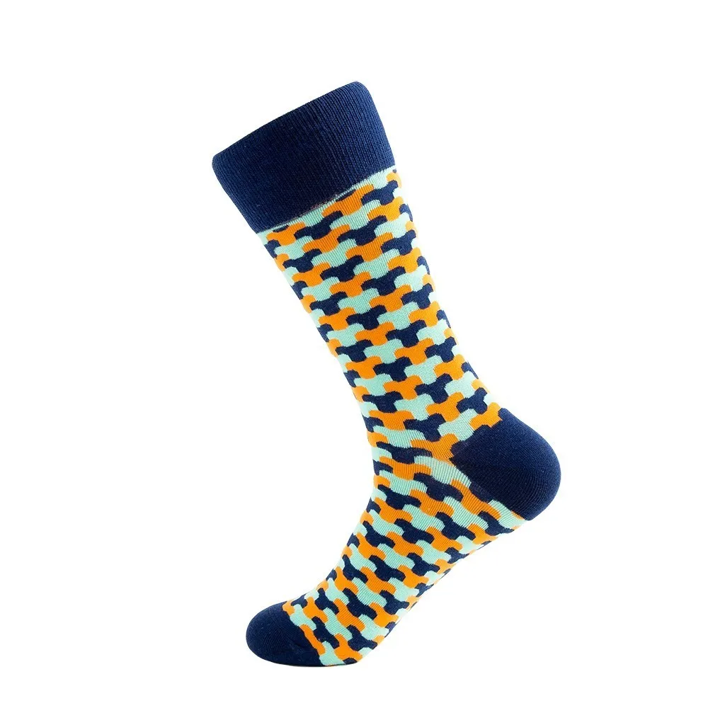 PEONFLY 2019 Hot Sale Casual Men Socks New Fashion Design Plaid Colorful Happy Business Party Dress Cotton | Мужская одежда