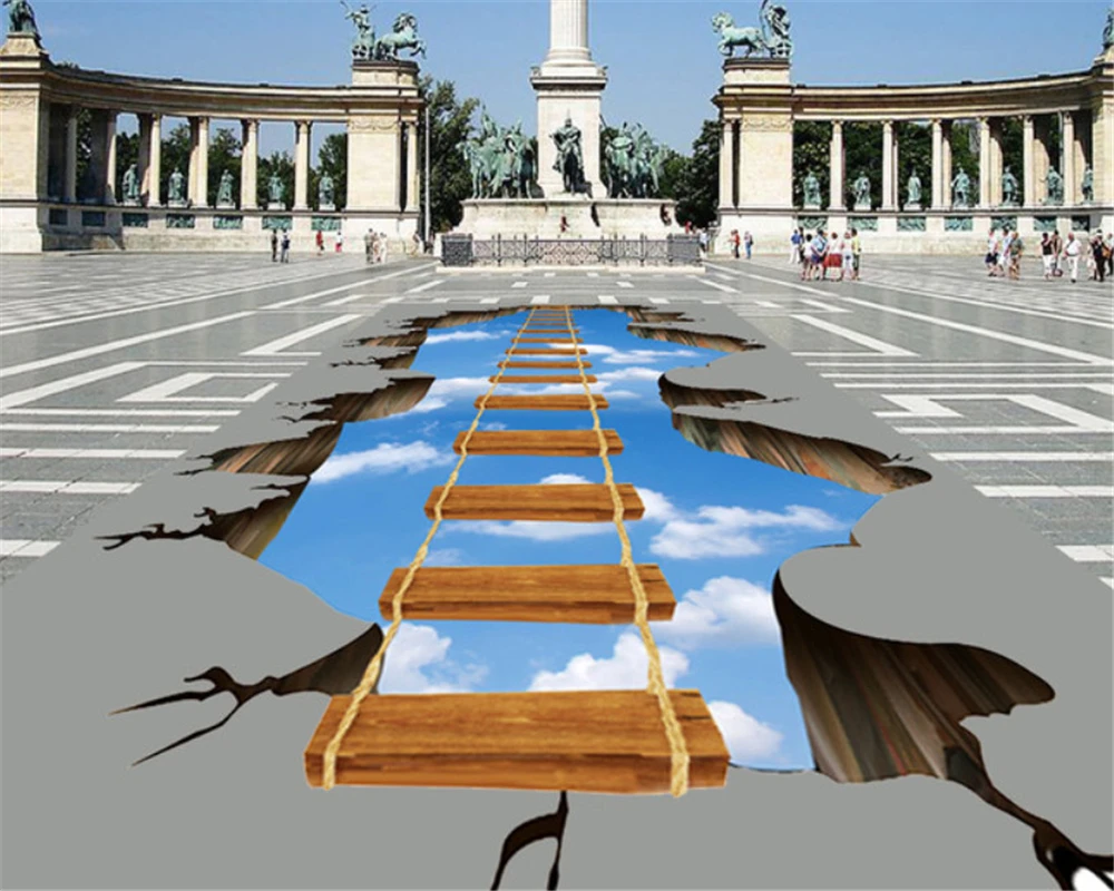 

3d напольный выставочный зал beibehang, неба, деревянный мост, 3D напольная живопись, самоклеящееся напольное покрытие