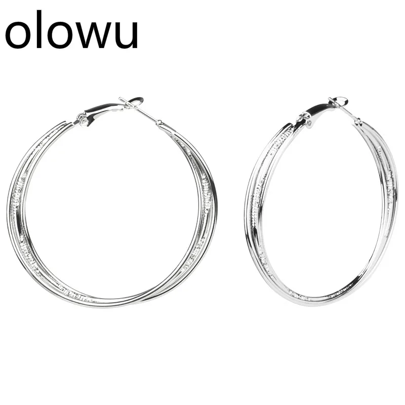 Большие серебряные серьги кольца olowu женские Украшения Huggie многослойные круглые