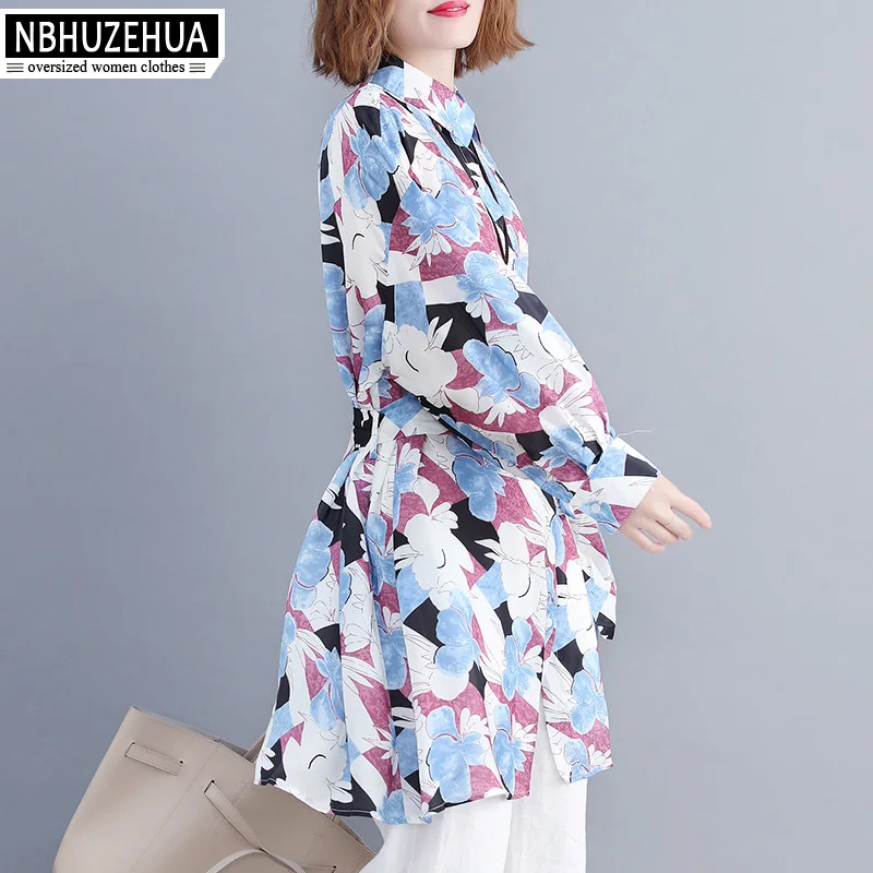 NBHUZEHUA F76 2018 Осенняя женская рубашка с длинным рукавом богемная шифоновая