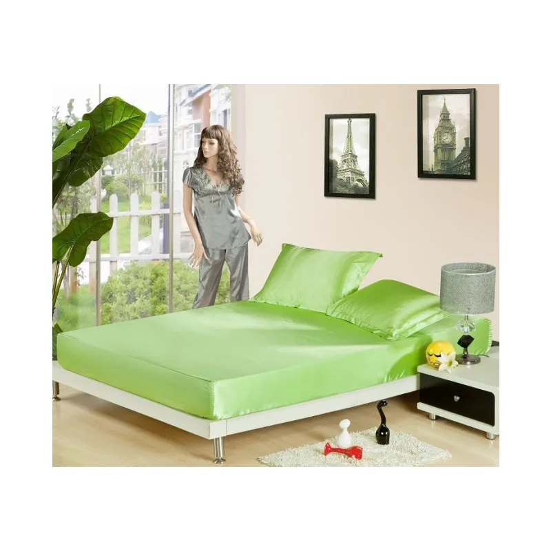 1 Fitted Sheet Сплошной цвет имитация шелка натяжная простыня Твин/королева/король атласная эластичная простыня серебристо-серый/коричневый/фиолетовый/красный - Цвет: 1 Fitted Sheet