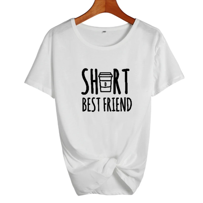 Футболка с надписью «Best Friend»; Милая футболка с принтом для высоких и коротких; Bff; хлопковая футболка для любителей кофе; Harajuku; модная футболка; Femme - Цвет: white-s