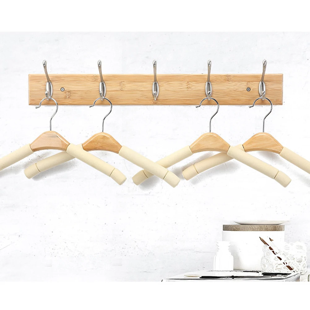

1pc Coat Hanger Wall-mounted Solid Wood 5 Hooks Multifunction Clothes Rack Household Supplies for Bathroom Living Room