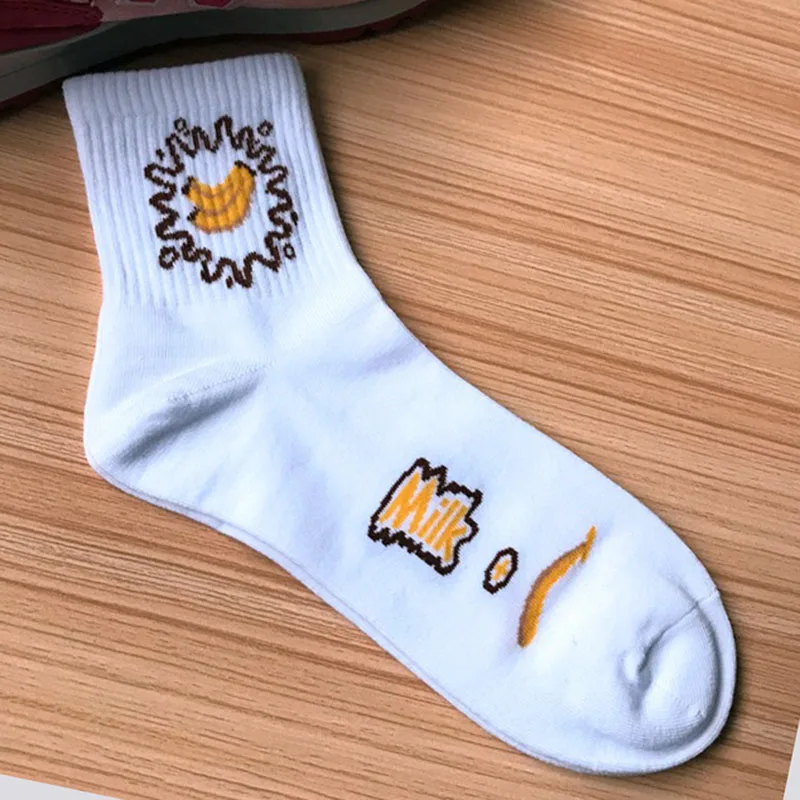 [WPLOIKJD]Harajuku Socks Fashion Japan Food Fruit Milk Creative Banana Strawberry Printing Women Skarpetki Calcetines Sox | Женская