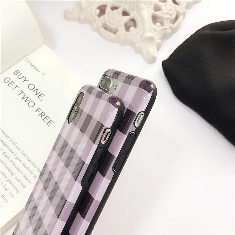 Gimfun Simple Purple Plaid Phone Case Gloss Pattered Soft Silicone for Iphone 6 6s 7 8 Plus X Full Prtotective Back Cover | Мобильные