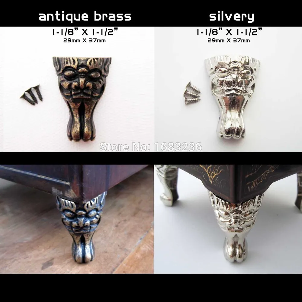 4pcs Silvery Antique Brass Jewelry Chest Box Wooden Case Decorative Feet Leg Metal Corner Protector With Screws | Обустройство дома