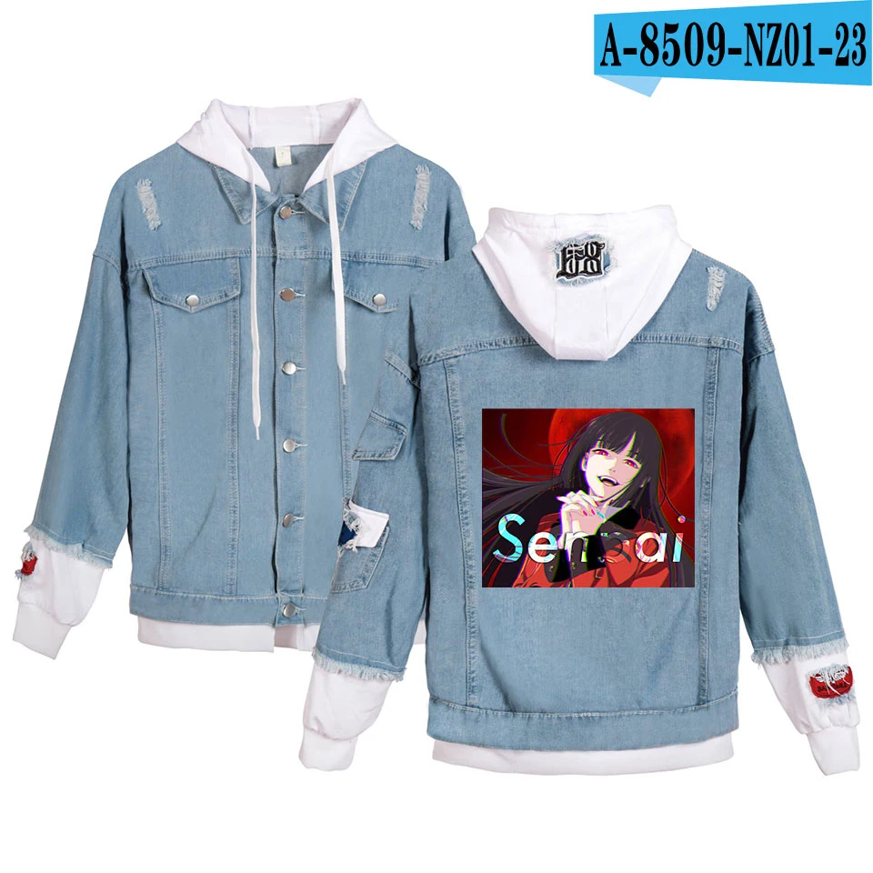 Senpai Women Denim Jacket Girls Casual Ripped Hole Jeans Coat Female Plus Size Hooded Outerwear Spring Autumn Jackets