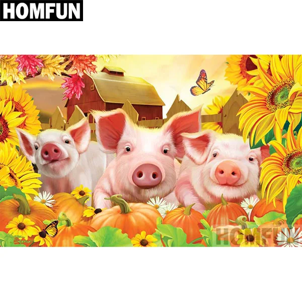 Бургундия HOMFUN 5D DIY Алмазная картина полный квадратный/круглый дрель "Животные СВИНЬЯ" 3D вышивка крестиком подарок домашний Декор подарок A06815 - Цвет: Бургундия