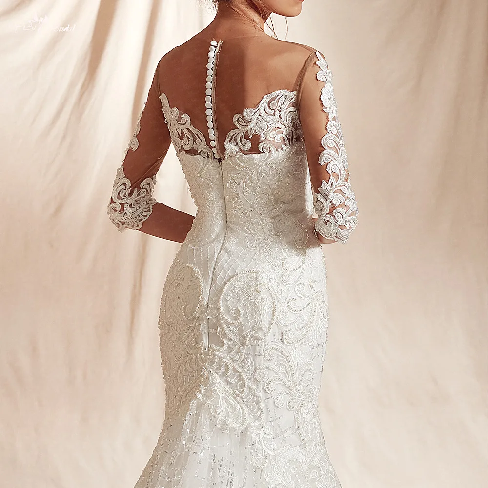 RSW1478 New Arrival Real Job Luxury Sequin Lattice Shine Glitters Fabric 3/4 Sleeves Mermaid Wedding Dress
