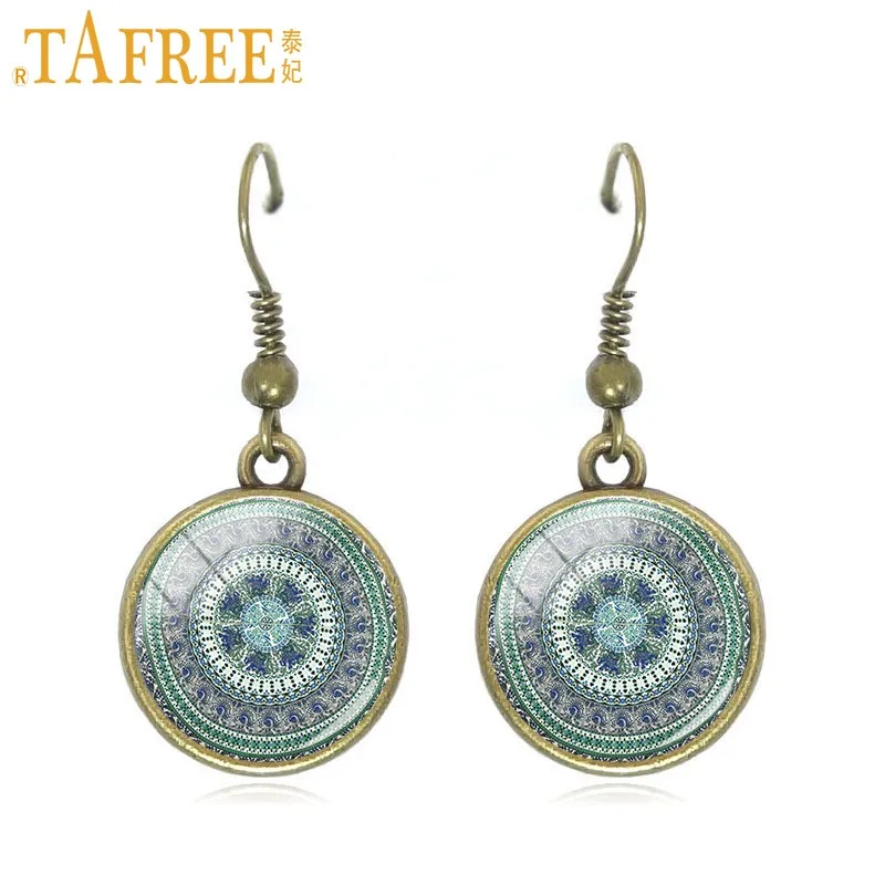 A450 TAFREE Хиппи Мандала серьги помпоном Bohemian Paisley медитации висячие серьги стекляный с картинкой художественное оформление круглый ювелирные изделия A448 - Окраска металла: A450
