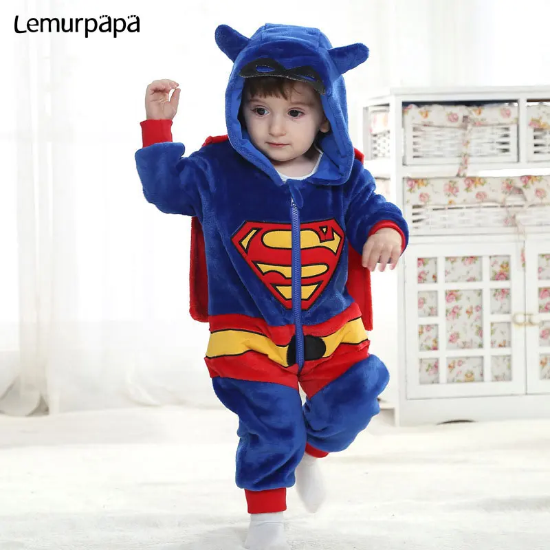 Детская одежда с животными Kugurumi супер герой комбинезон 0-3 лет одежда для малышей с героями мультфильмов для мальчиков и девочек Комбинезон на молнии фланель теплая дутая куртка для младенцев Kawaii костюм - Цвет: super-man