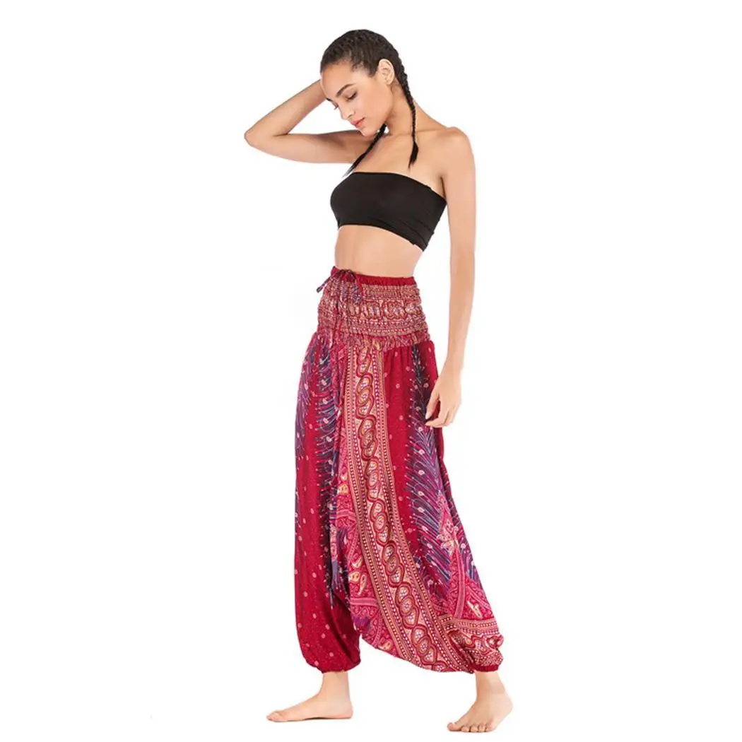 Women Casual Big Crotch Yoga Pants None Loose Long High Waist Sport Print Elastic Jumpsuit | Спорт и развлечения