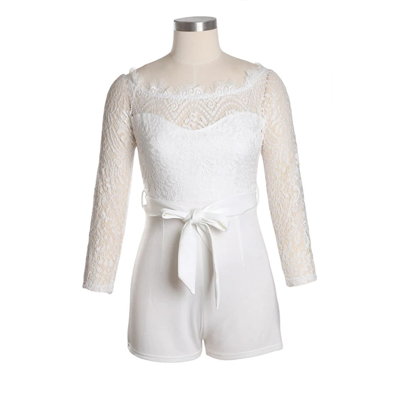 Off Shoulder Bodysuit Cheapest Pants Jumpsuit Short Romper Women Lace F2984 Patchwork with Cloth Long Sleeve | Женская одежда