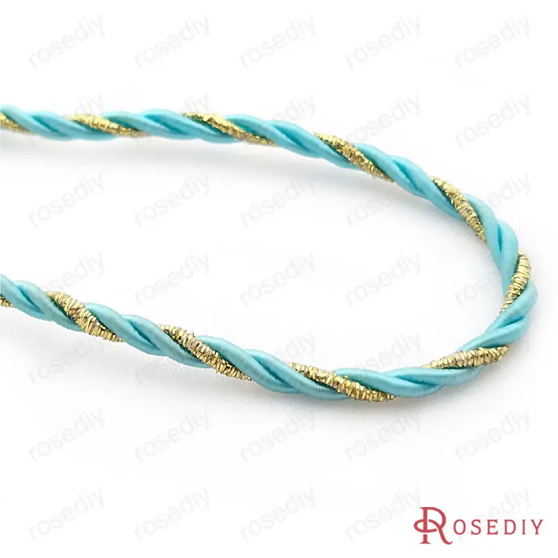 2 LLakeBlue 1 Gold 5 метров диаметр 3 мм 4 мм 5 мм сплошной цвет+ золотой сатин полиэстер три нити витых шнуров Веревка Diy аксессуары(F15514 - Цвет: 2 LLakeBlue 1 Gold
