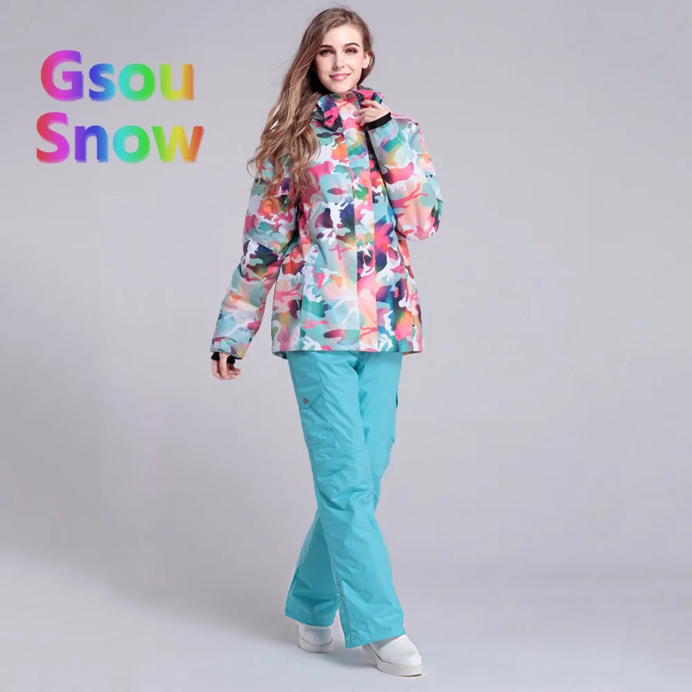 

Gsou Sonw Outdoor Winter Ladies Skiing Sports Clothing Snowboarding Sets Warmer Ski Jackets Waterproof Ski Pants Suits