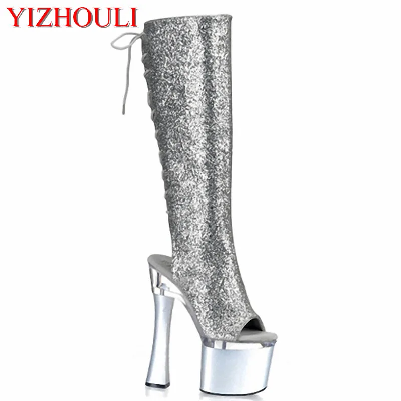 18cm silver Bagmail fish mouth with high heels and high boots, non-mainstream women's shoes, club high heel Dance Shoes