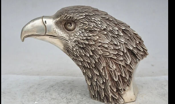 

decoration bronze factory outlets Tibet Silver 7"China Fengshui Silver Sky Overlord Hawk Eagle Bird Head Bust Statue sculpture