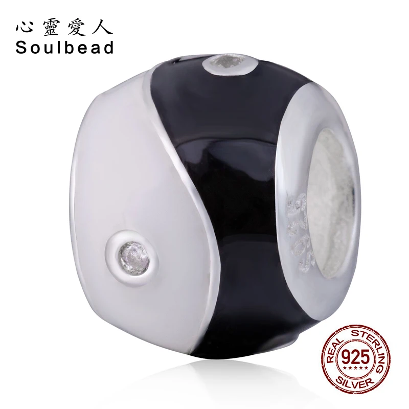 Soulbead S925 Стерлинговое серебро ювелирные изделия бусины эмаль китайский Инь Ян с