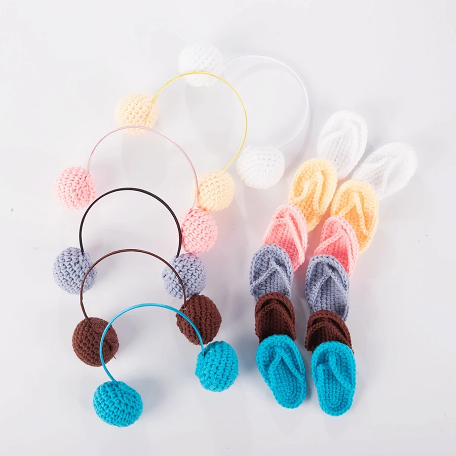 Новорожденный реквизит для фотосъемки детские тапочки и гарнитура Вязание