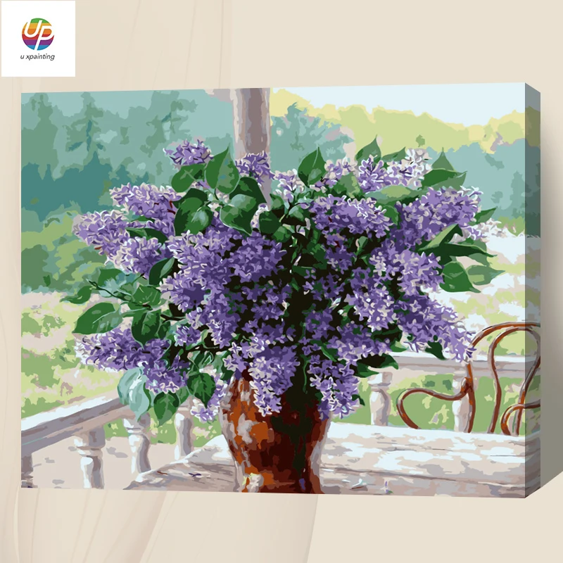 Бескаркасный Сиреневый цветок Diy Цифровая живопись по номеру акриловая краска