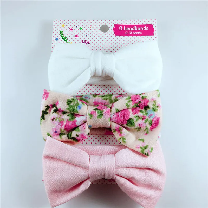 

For 3PCS/Set Bow Headband Elastic Hair Band Baby Girls Kids Hair Accessories Set Solid Floral Headwear