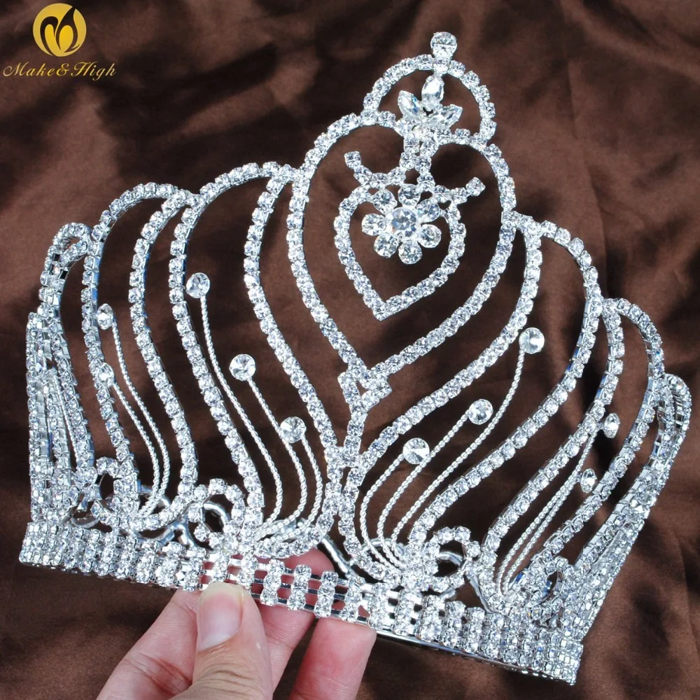 Princess Round Crown Tiara Birdes Headband Clear Crystal Miss Beauty Pageant Wedding Bridal Hair Accessories