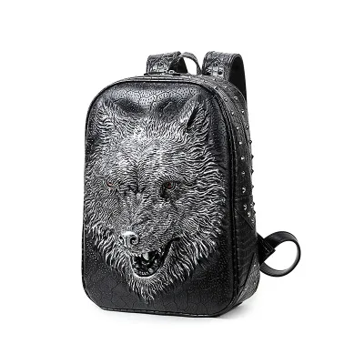 Mouth Open Silver С печатью 3D голова волка. Специальные классные сумки на ремне для девочек- подростков. Материал ПУ. подходит для ноутбука, школьных принадлежностей - Цвет: Mouth Open Silver