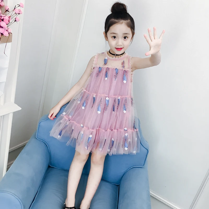 Summer Girl Clothes Kids Dresses For Girls Lace Feather Embroidery Dress Party Wedding Children Princess | Детская одежда и обувь