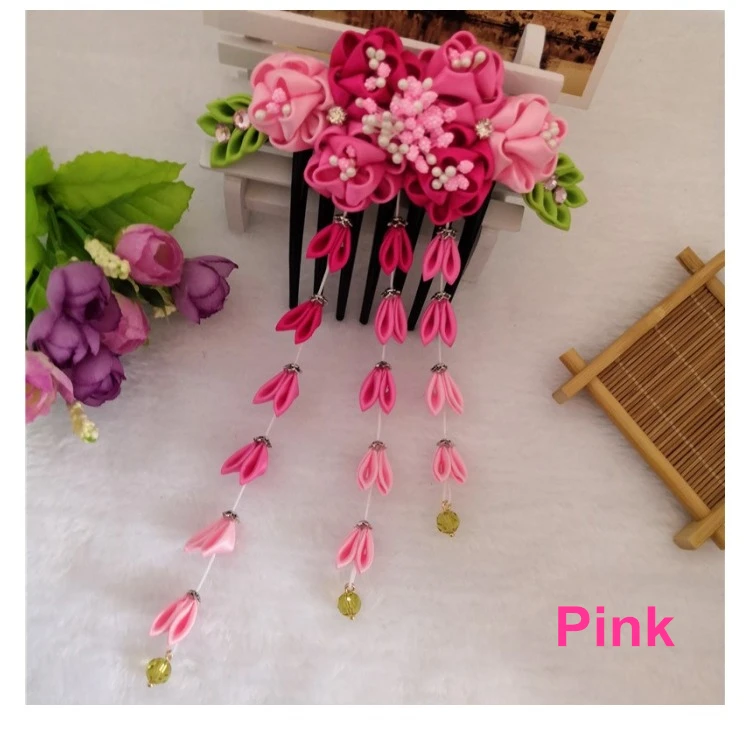 Изготовленный на заказ ручной работы японский кимоно Sakura hairwear Девушки Головные уборы женские заколки kanzashi цветок заколки для волос с длинным падением