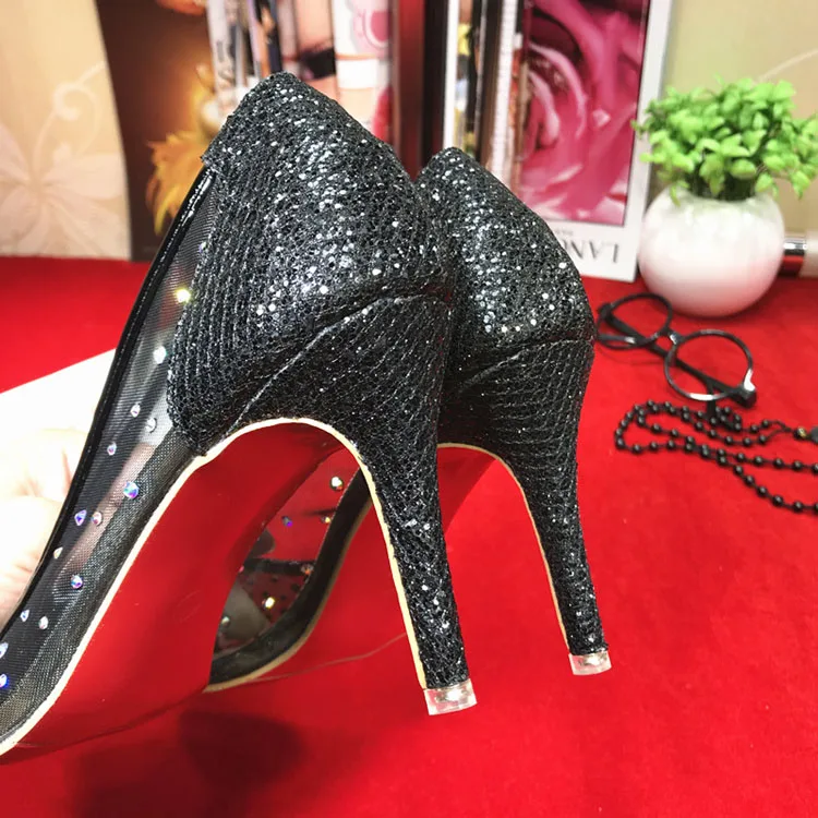 Black 8cm Женские туфли на высоком каблуке-шпильке с красной подошвой; Цвет Черный; женские туфли-лодочки; вечерние свадебные туфли; весенне-осенние туфли со стразами; 10 см; 8 см; 5 см - Цвет: Black 8cm