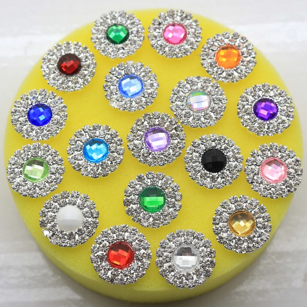 Заводская цена плоские двухрядные круглые Посеребренные стразы пуговицы