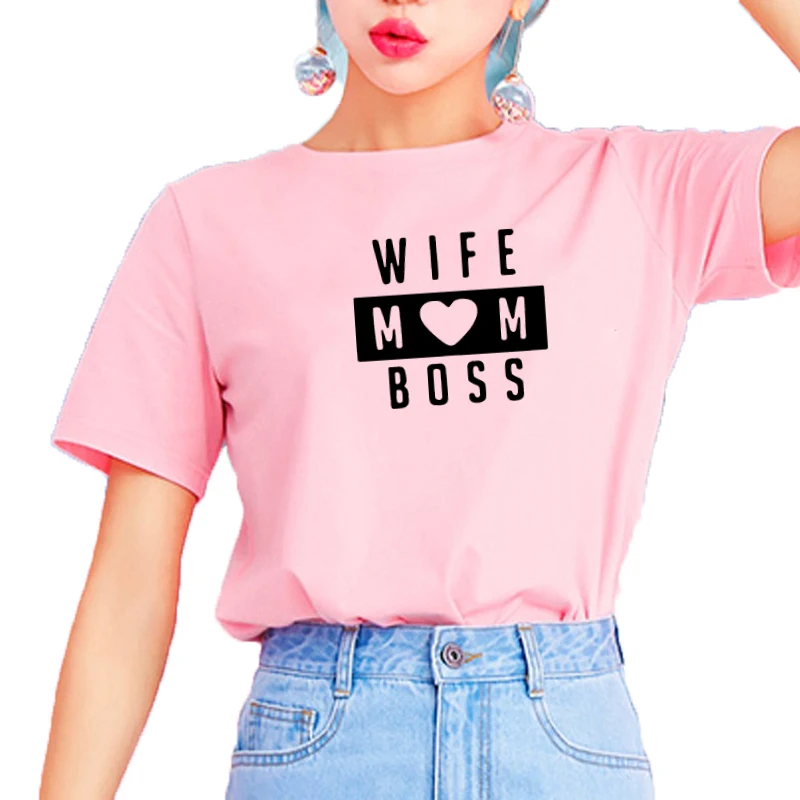 Принт жены &quotmom Boss&quot футболка для женщин с коротким рукавом Свободная
