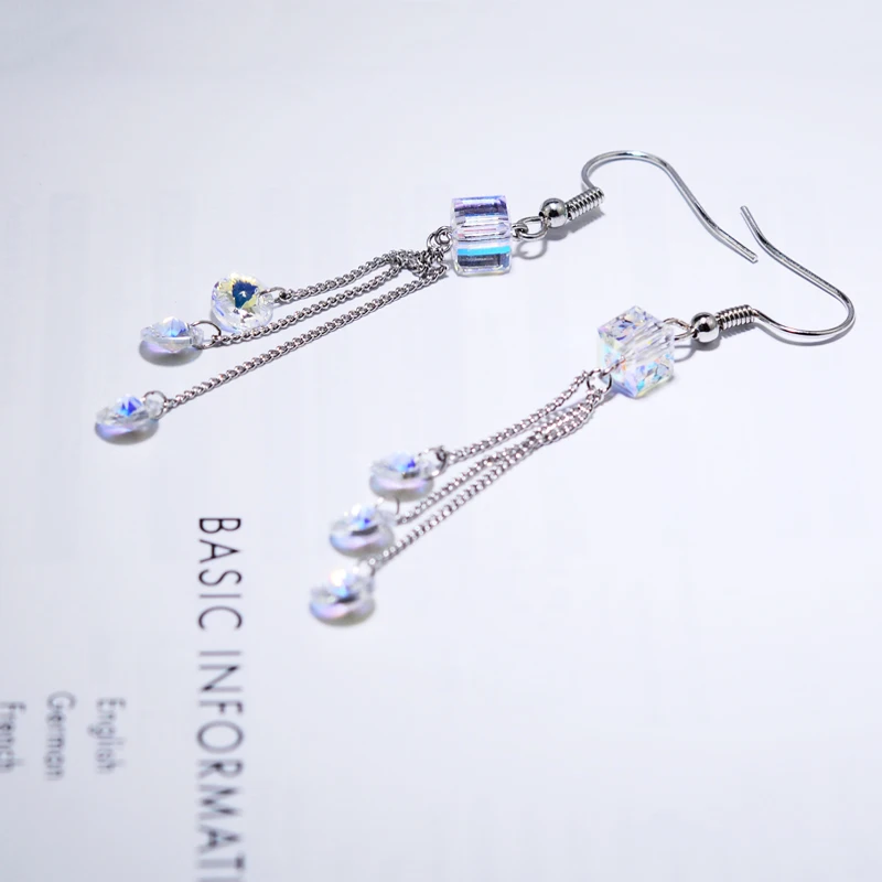 Подлинные кристаллы SWAROVSKI висячие серьги кисточки серебристого цвета для