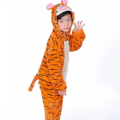 Onesie/Детские пижамы кигуруми с единорогом; Пижама с рисунком панды, единорога, стежка; Фланелевая Пижама для мальчиков и девочек; забавные пижамы с капюшоном для косплея - Цвет: Tiger