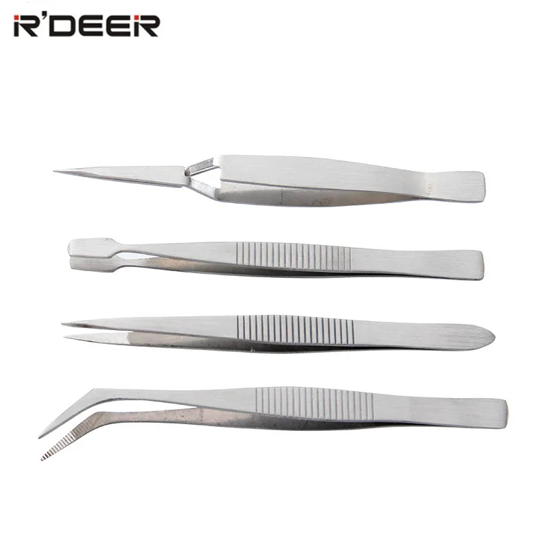 

RDEER 4Pcs/Set Electronics Tweezers Forceps Stainless Steel Precision Hand Tool Set Professional Repair Tool