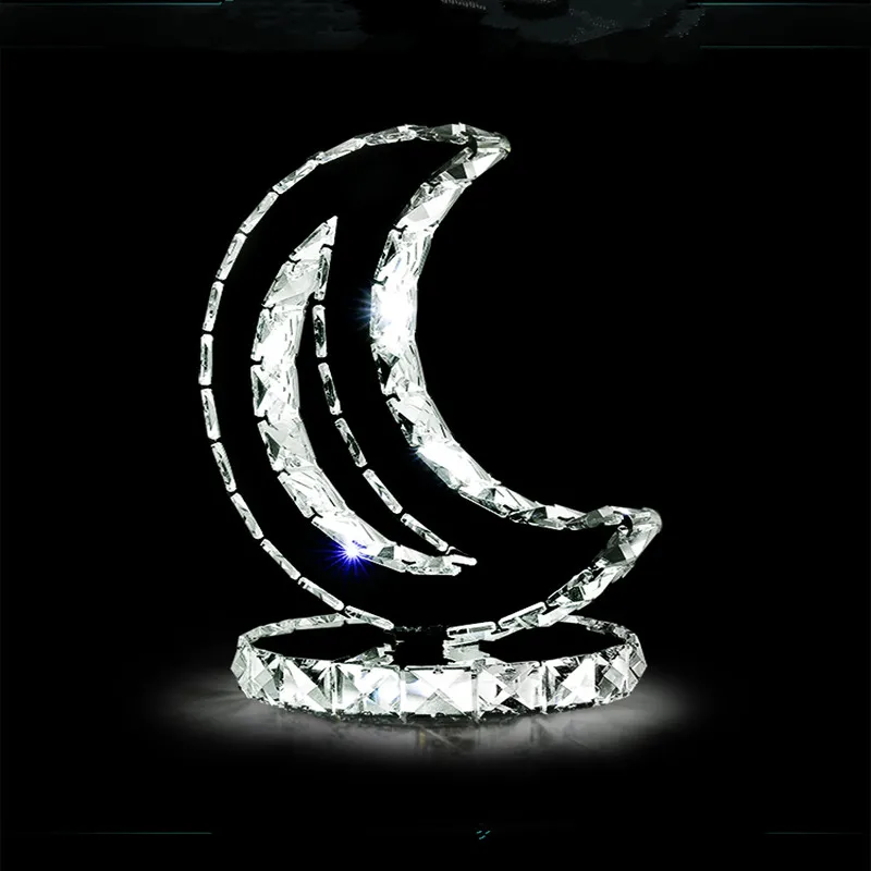

Modern stainless steel crystal LED table lamp bedroom bedside moon crystal lamp simple living room decoration table lamp