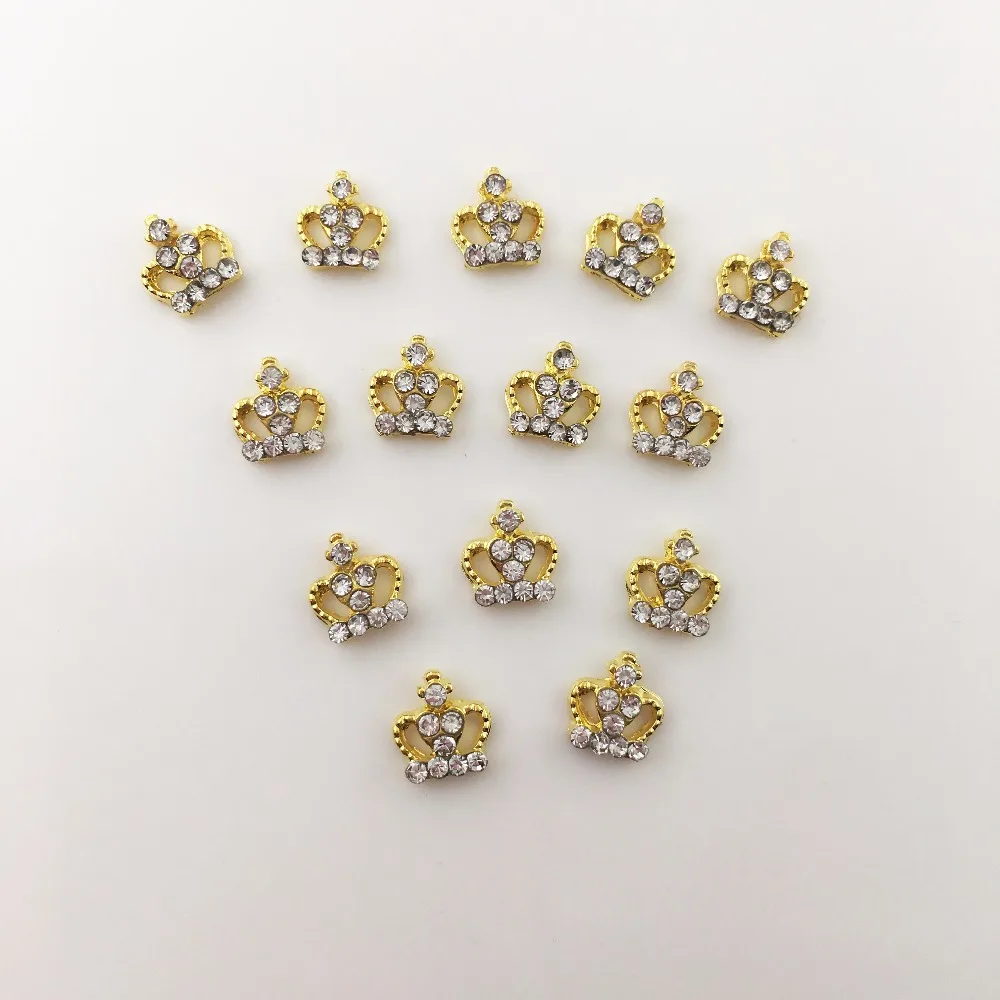 

LEAMX 10pcs 3d Nail Jewelry Decoration Nails Art Glitter Rhinestone For Manicure Golden Crown Design Nail Accessories Tools