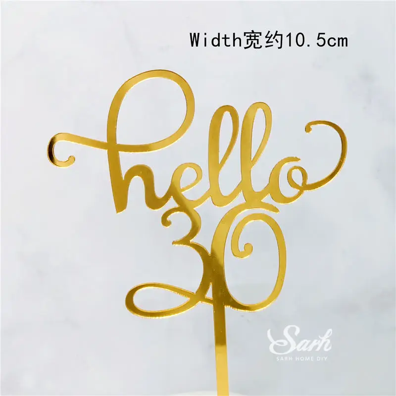 2pc hello 30 topper Золото "hello 21 30 40 50 60" ручное письмо торт топперы с днем рождения украшение для юбилея поставки прекрасные подарки - Цвет: 2pc hello 30 topper